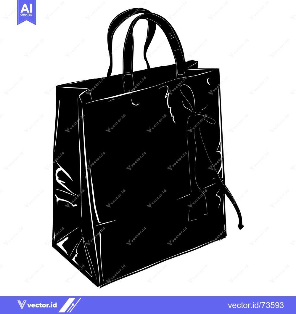 Premium Vector of Black and White Silhouette of a Shopping Bag with a Bow