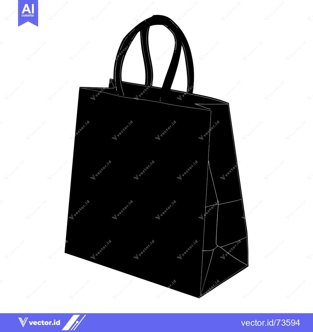 Premium Vector of Black and White Silhouette of a Paper Shopping Bag