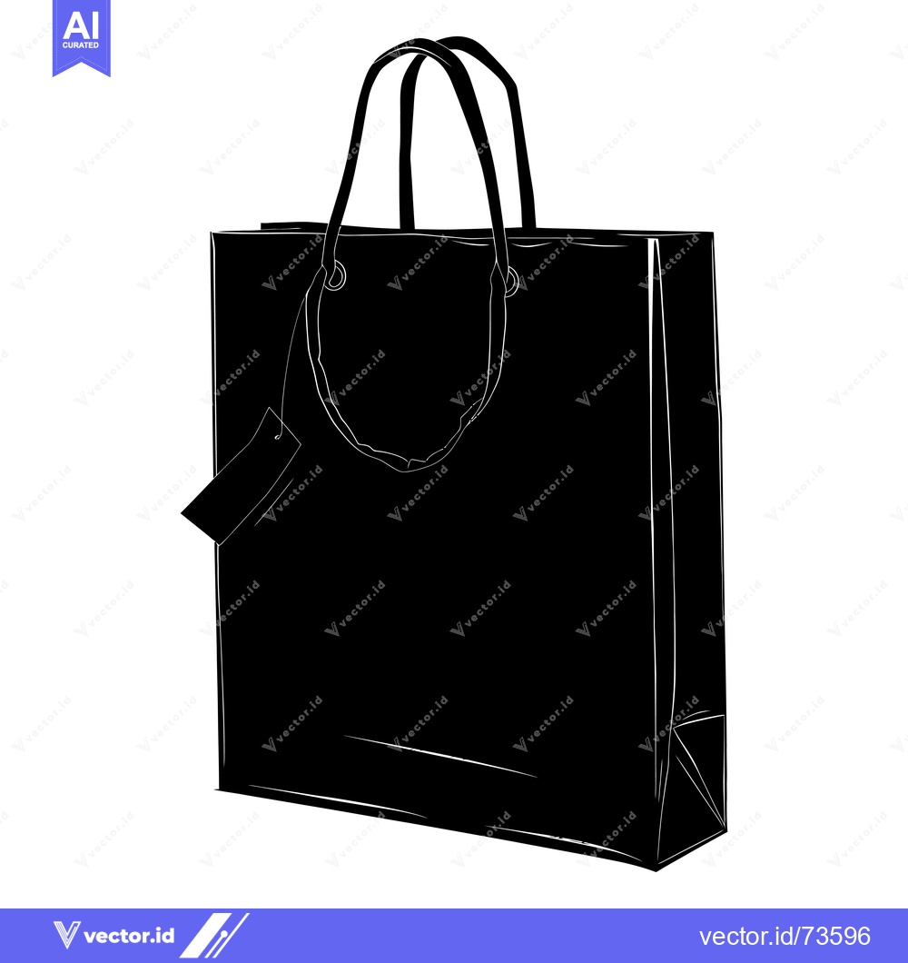 Premium Vector of Black and White Sketch of a Shopping Bag with a Tag