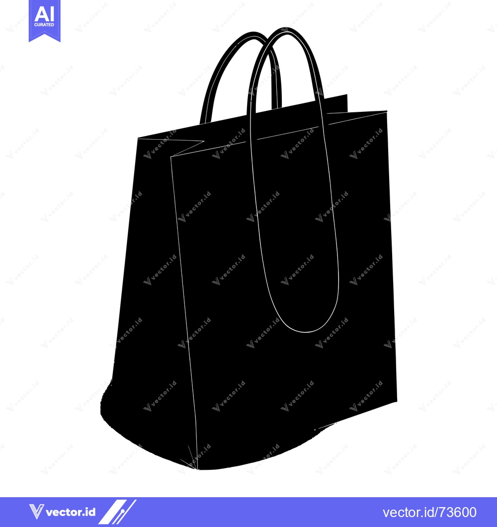 Premium Vector of Black and White Silhouette of a Paper Shopping Bag