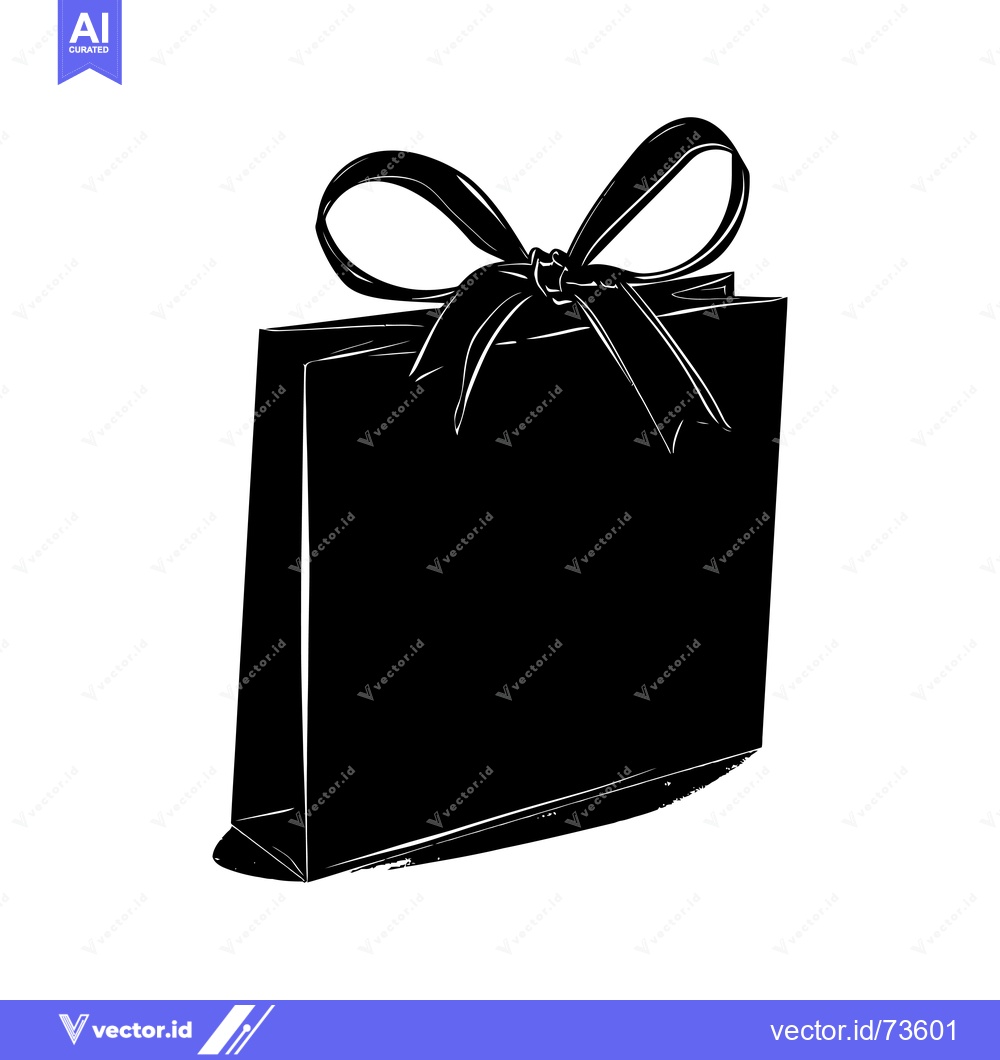 Premium Vector dari Black and White Sketch of a Gift Bag with a Bow