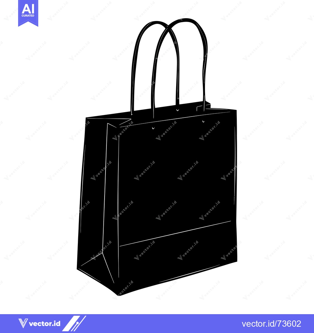Premium Vector dari Black and White Silhouette of a Paper Shopping Bag with Handles