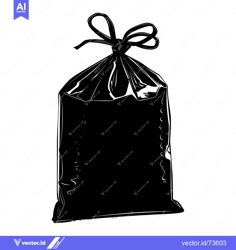 Premium Vector dari A black and white drawing of a plastic bag with a knotted ribbon