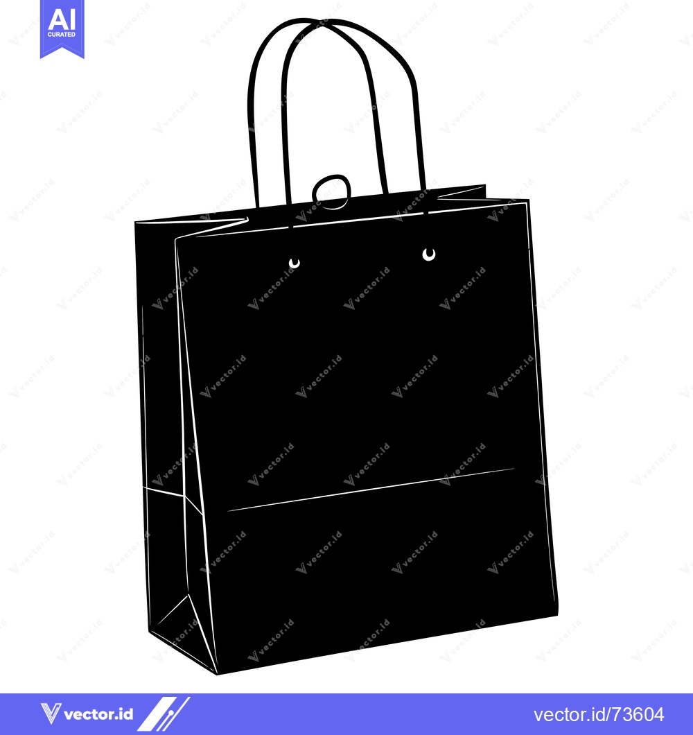 Premium Vector of A Black and White Illustration of a Paper Shopping Bag