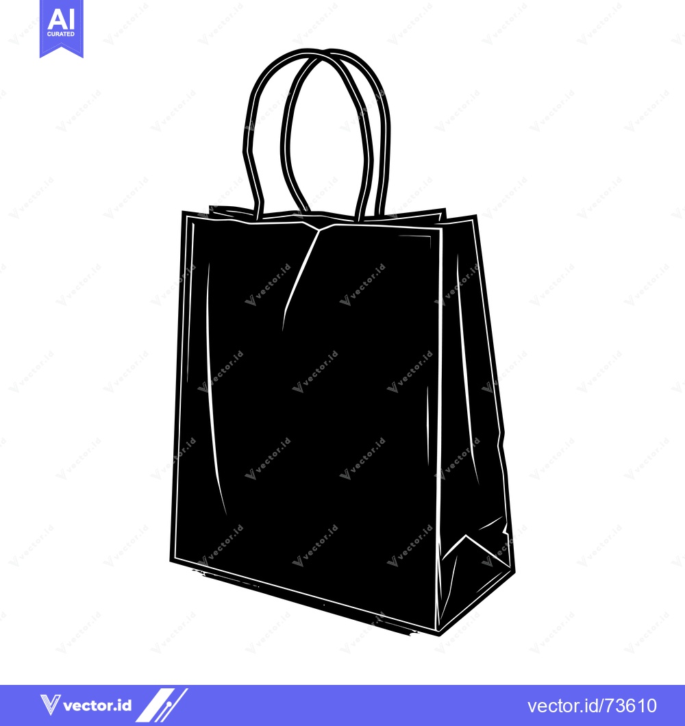 Premium Vector dari Black and White Illustration of a Paper Shopping Bag with Handles