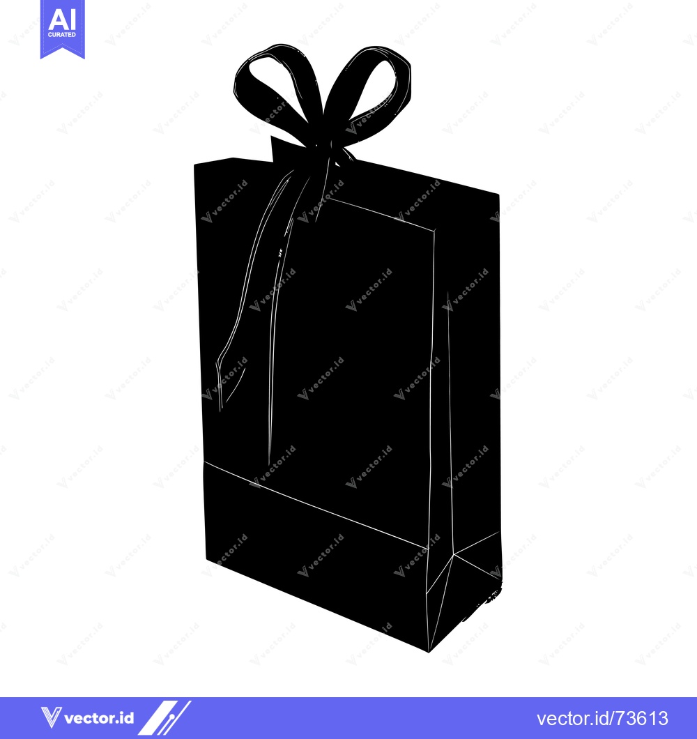 Premium Vector dari A Black and White Silhouette of a Gift Bag with a Bow
