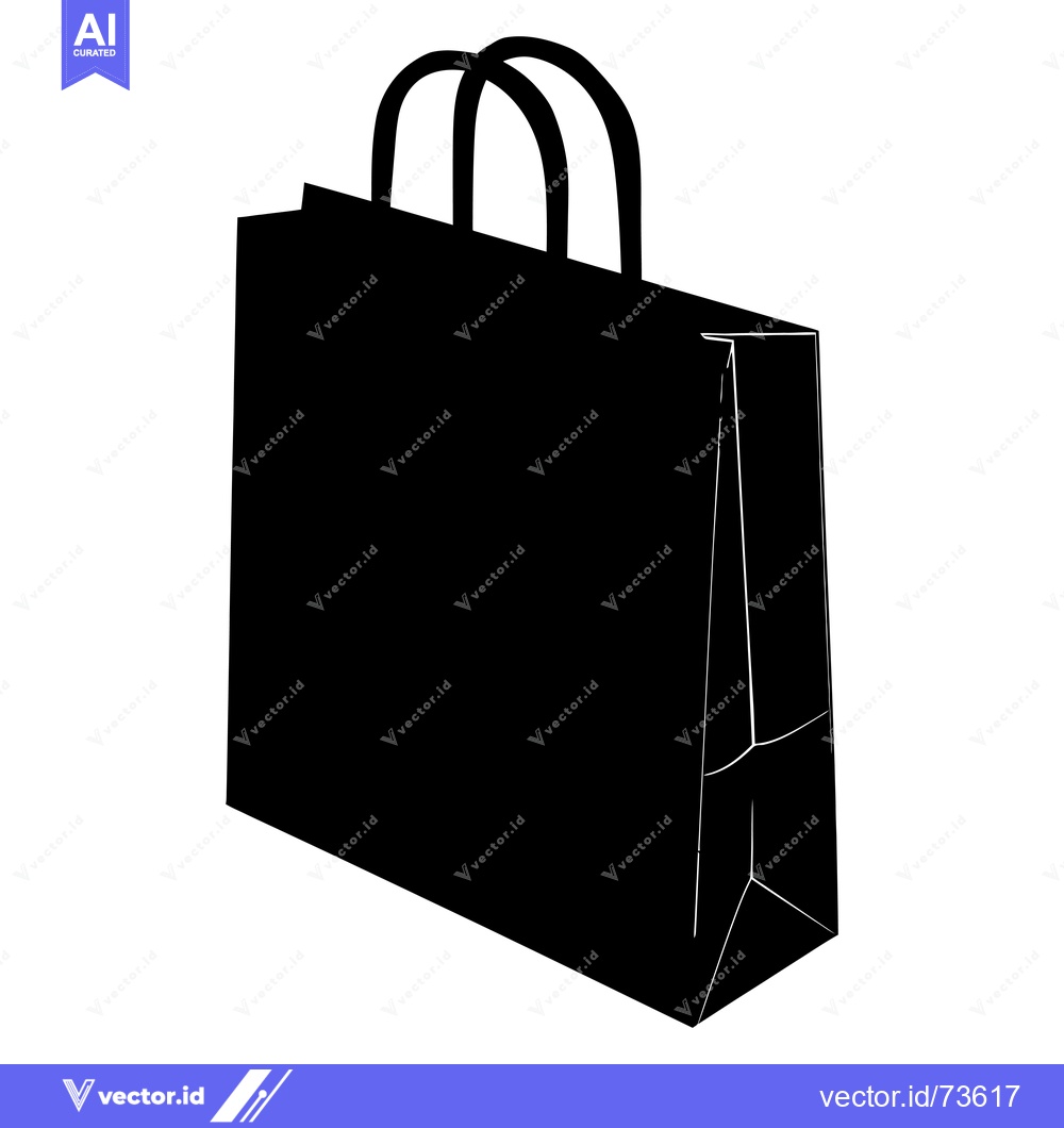 Premium Vector of Black and White Silhouette of a Paper Shopping Bag