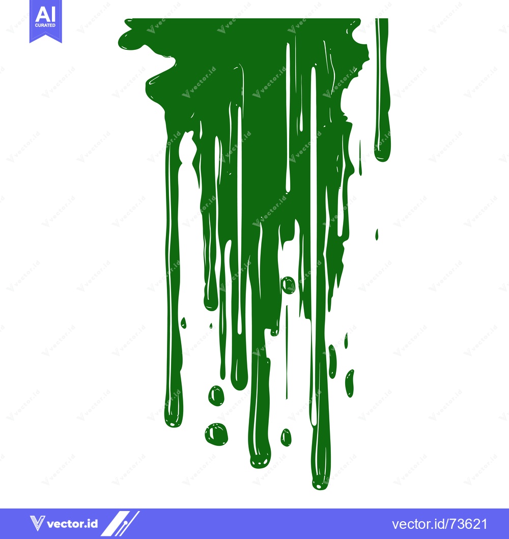 Premium Vector dari Green paint dripping down isolated on white background.