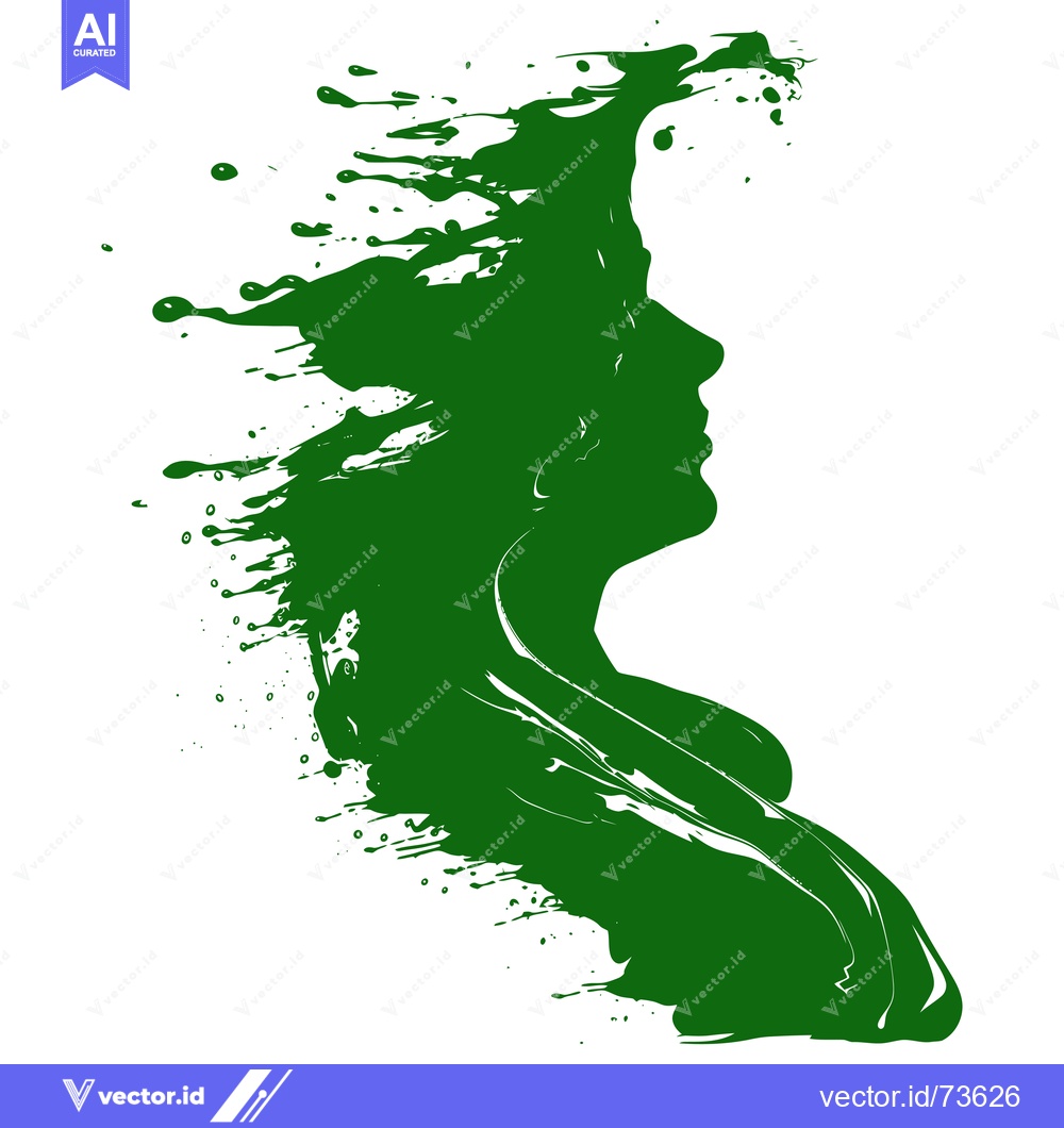 Premium Vector dari Green Paint Splash Silhouette of a Womans Profile.