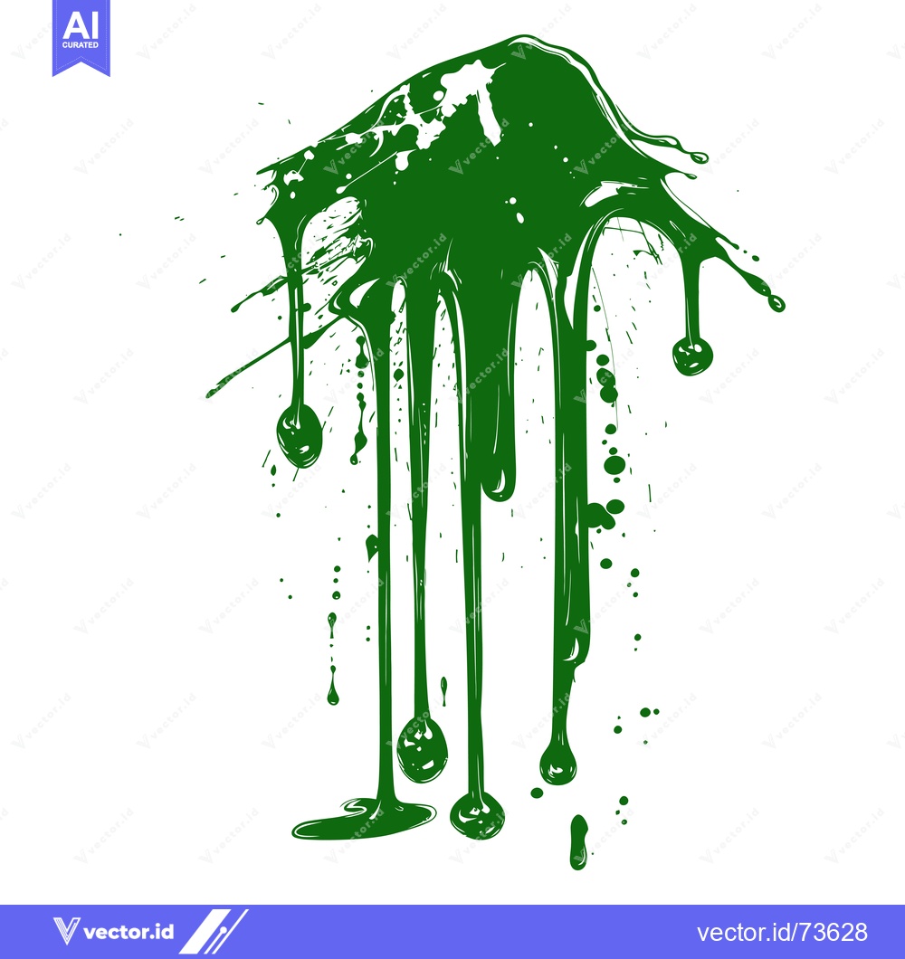 Premium Vector of Green Paint Splatter Dripping Abstract Art.