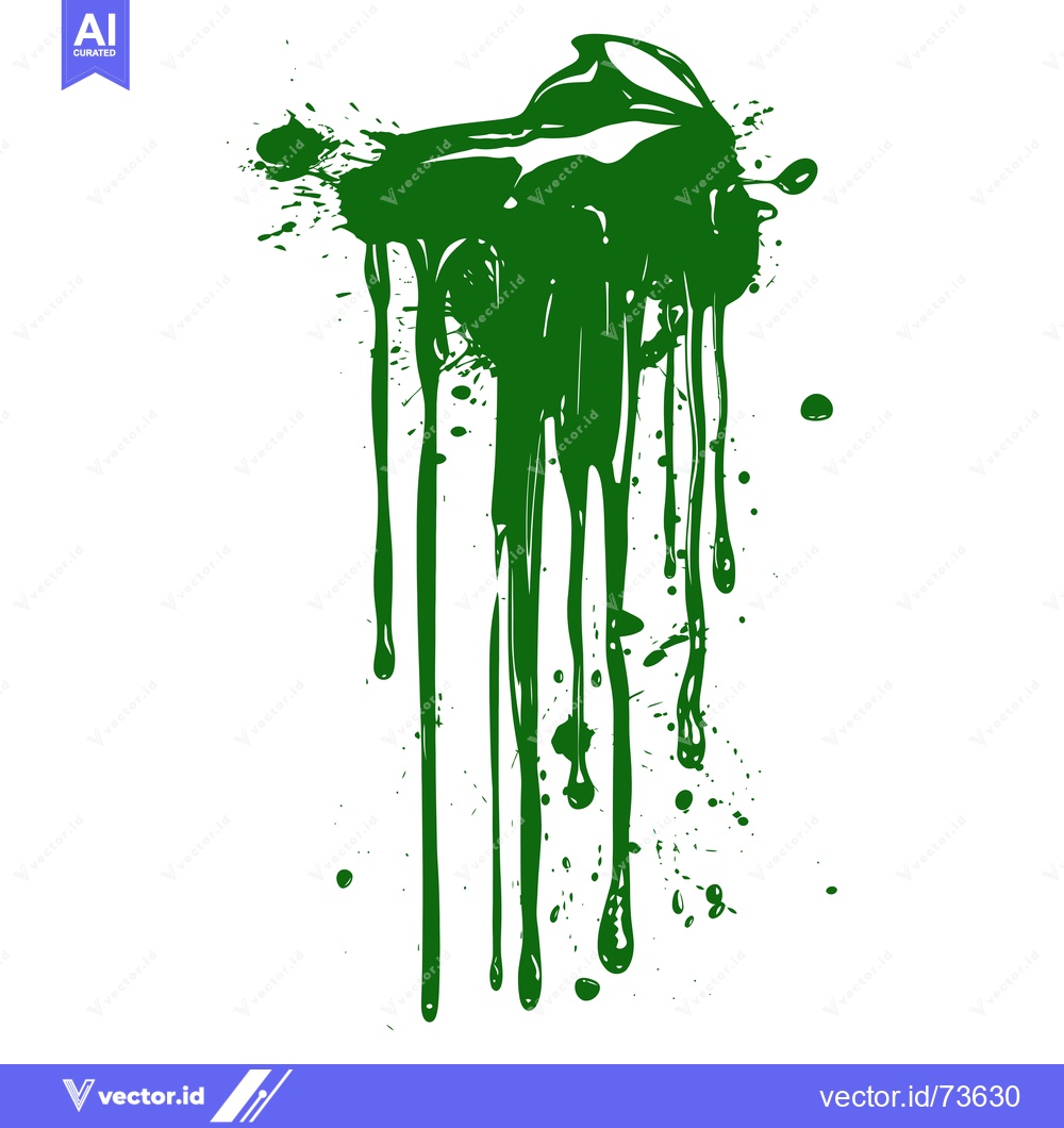 Premium Vector dari Green paint splatter dripping effect isolated on white background.
