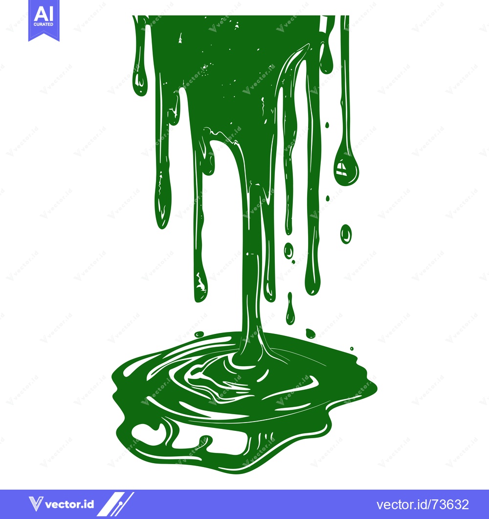 Premium Vector dari Green paint dripping and pooling on a white background.