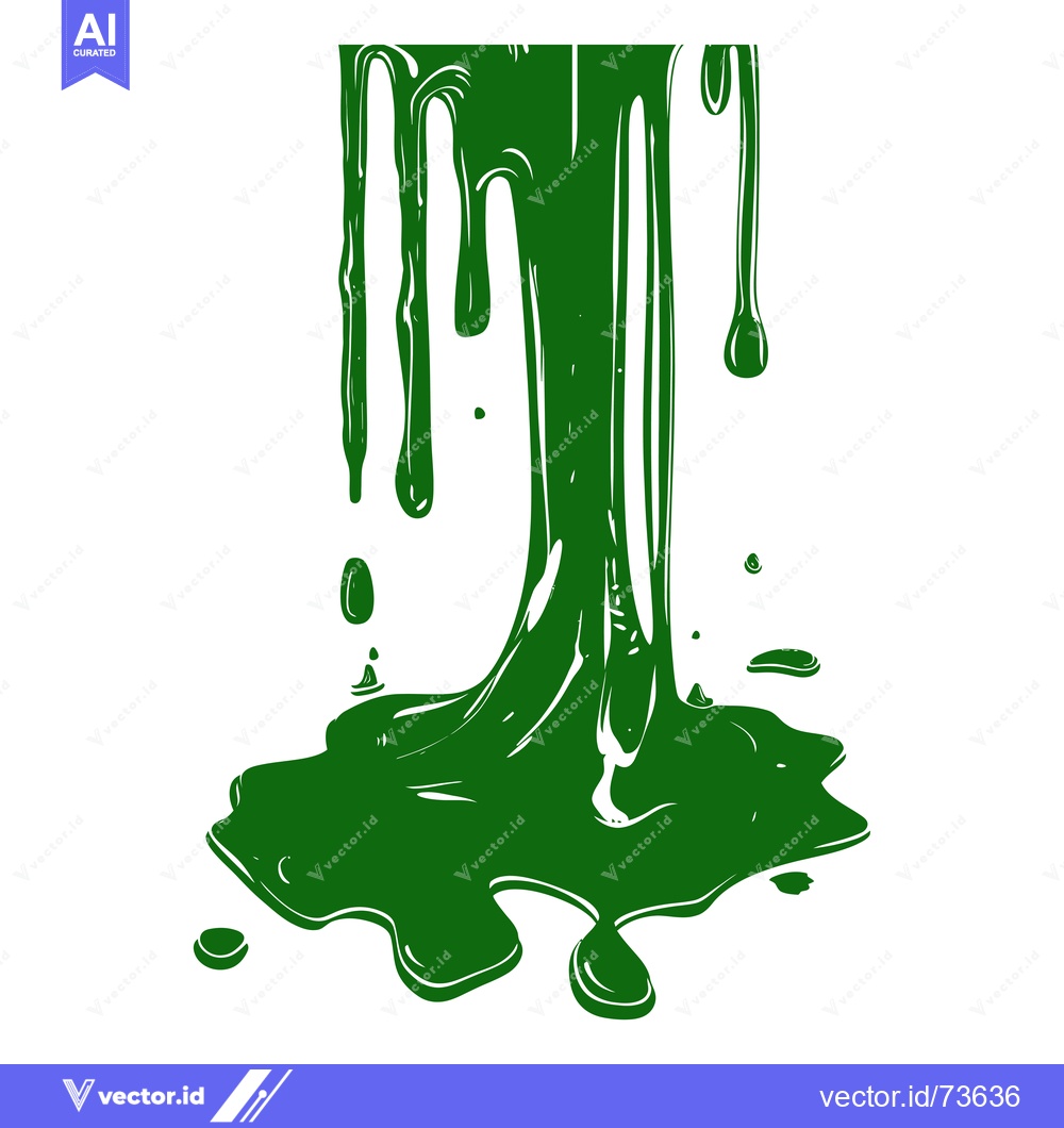 Premium Vector dari Green Slime Dripping and Spreading on White Background.