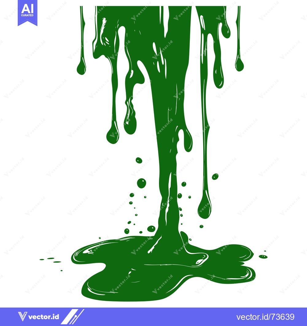 Premium Vector dari Green paint dripping and splashing on a white background.