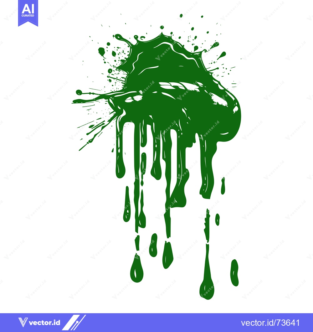 Premium Vector of Green Paint Splatter Dripping Liquid Abstract Art.