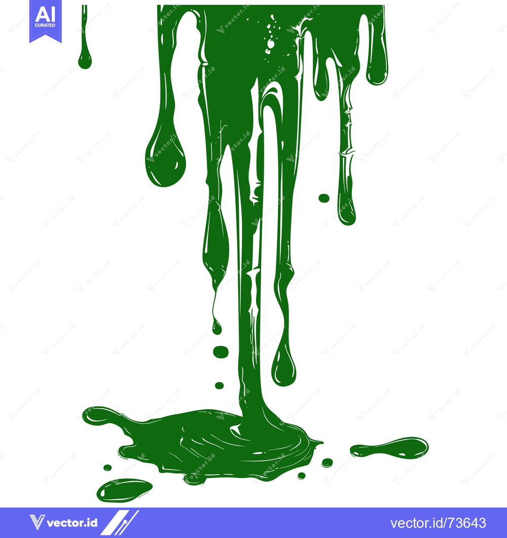 Premium Vector of Green paint dripping and splashing on a white background.