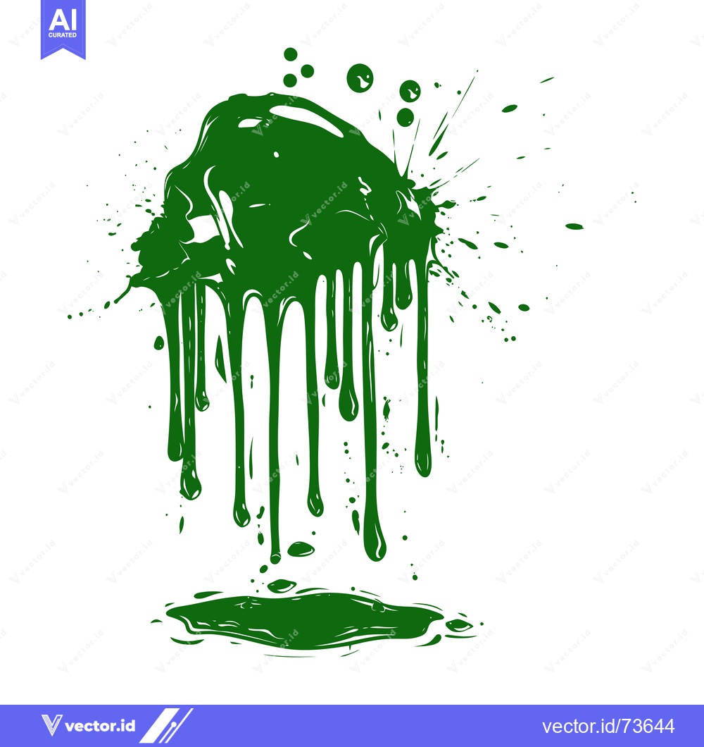 Premium Vector of Green paint splash and drips on white background.