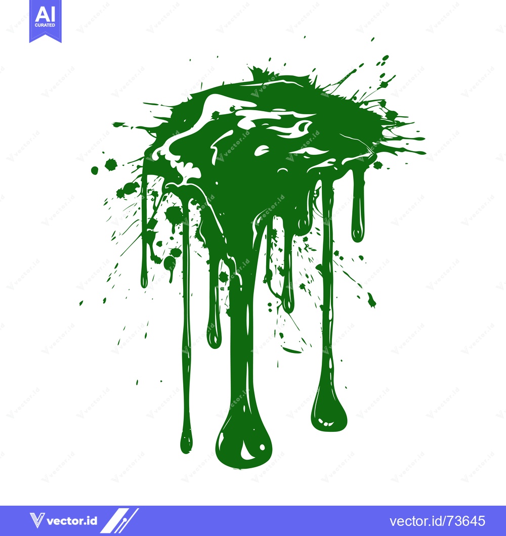 Premium Vector of Green paint splatter with drips and splashes.