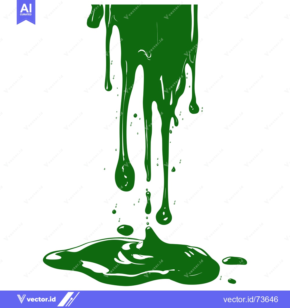 Premium Vector of Green paint dripping and splashing on a white background.