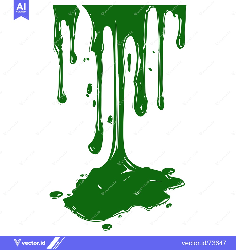 Premium Vector of Green liquid dripping and splashing on white background.