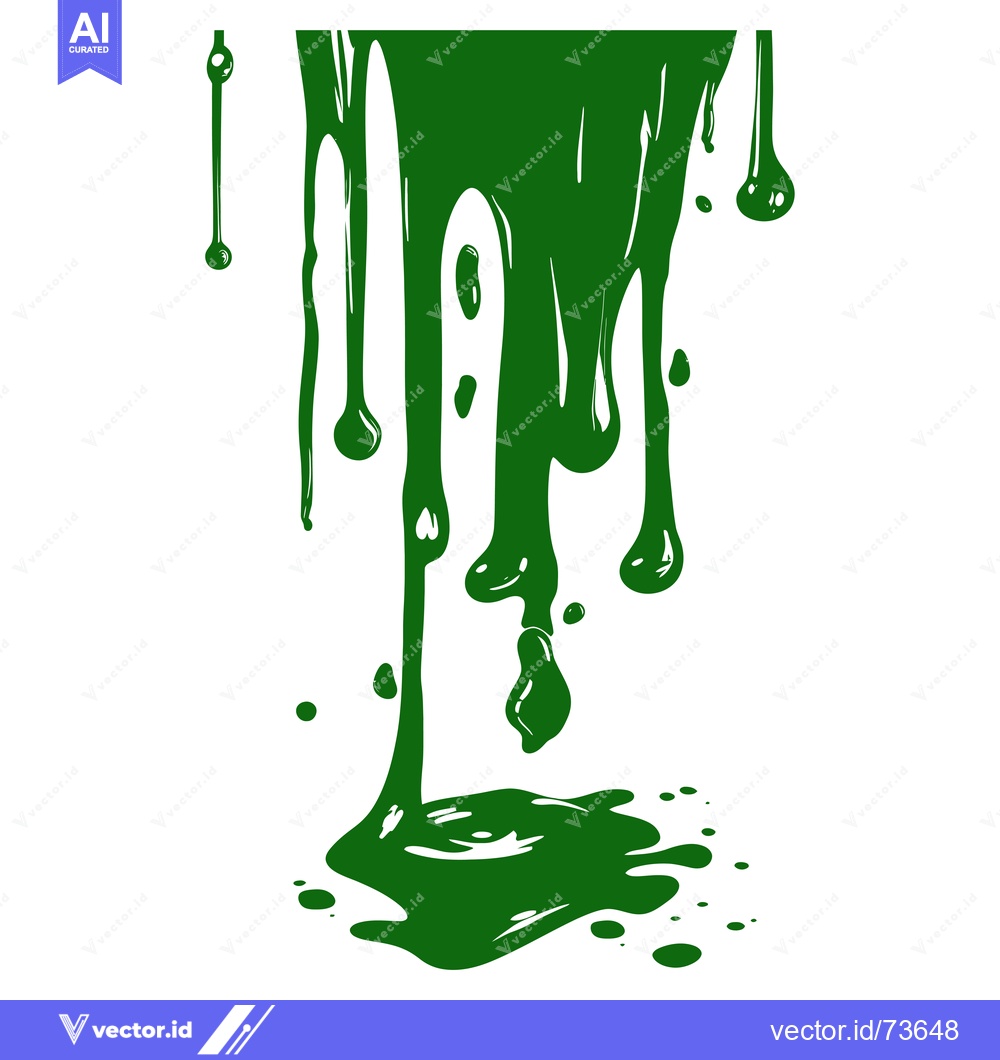 Premium Vector dari Green paint dripping and splattering on a white background.