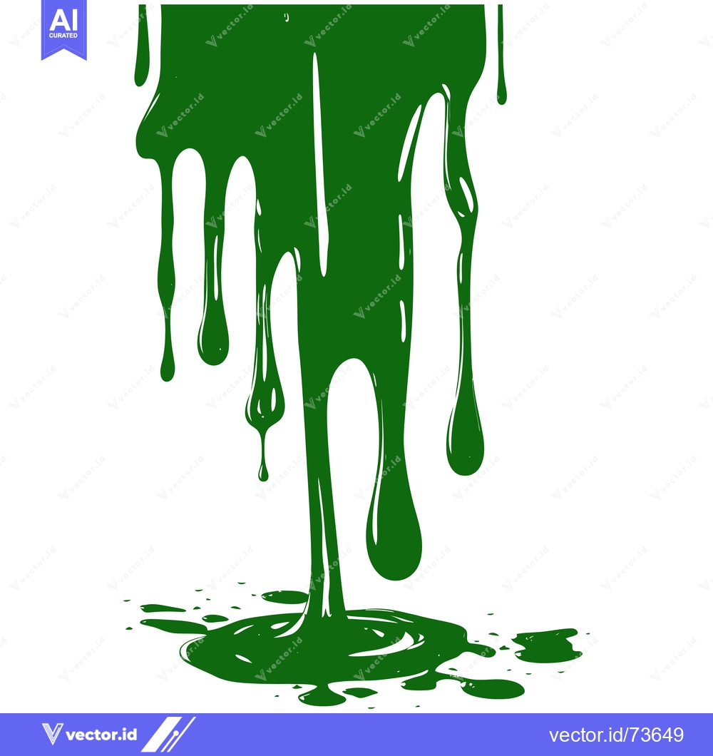 Premium Vector of Green paint dripping and splattering on a white background.