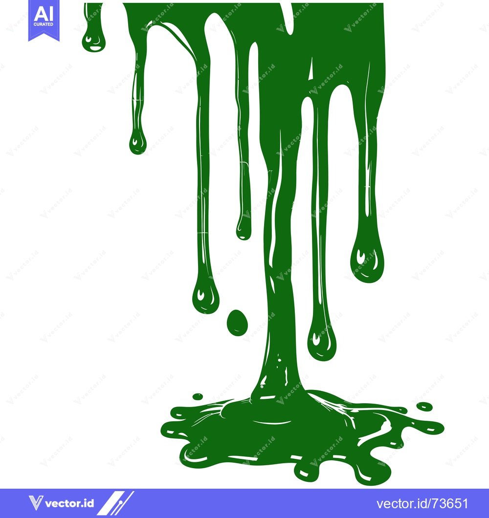 Premium Vector dari Green paint dripping and splattering on a white background.