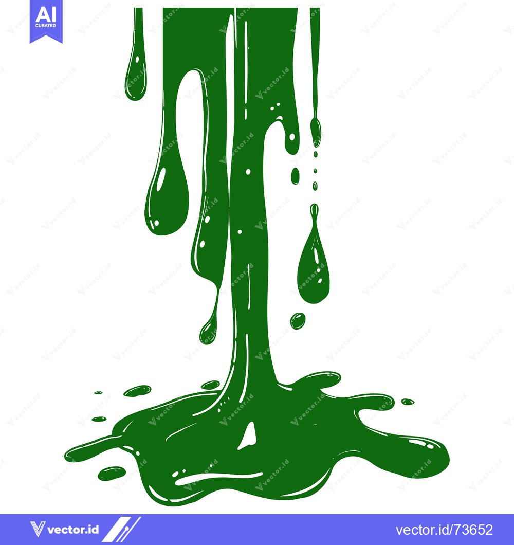 Premium Vector of Green paint dripping and splashing on a white background.