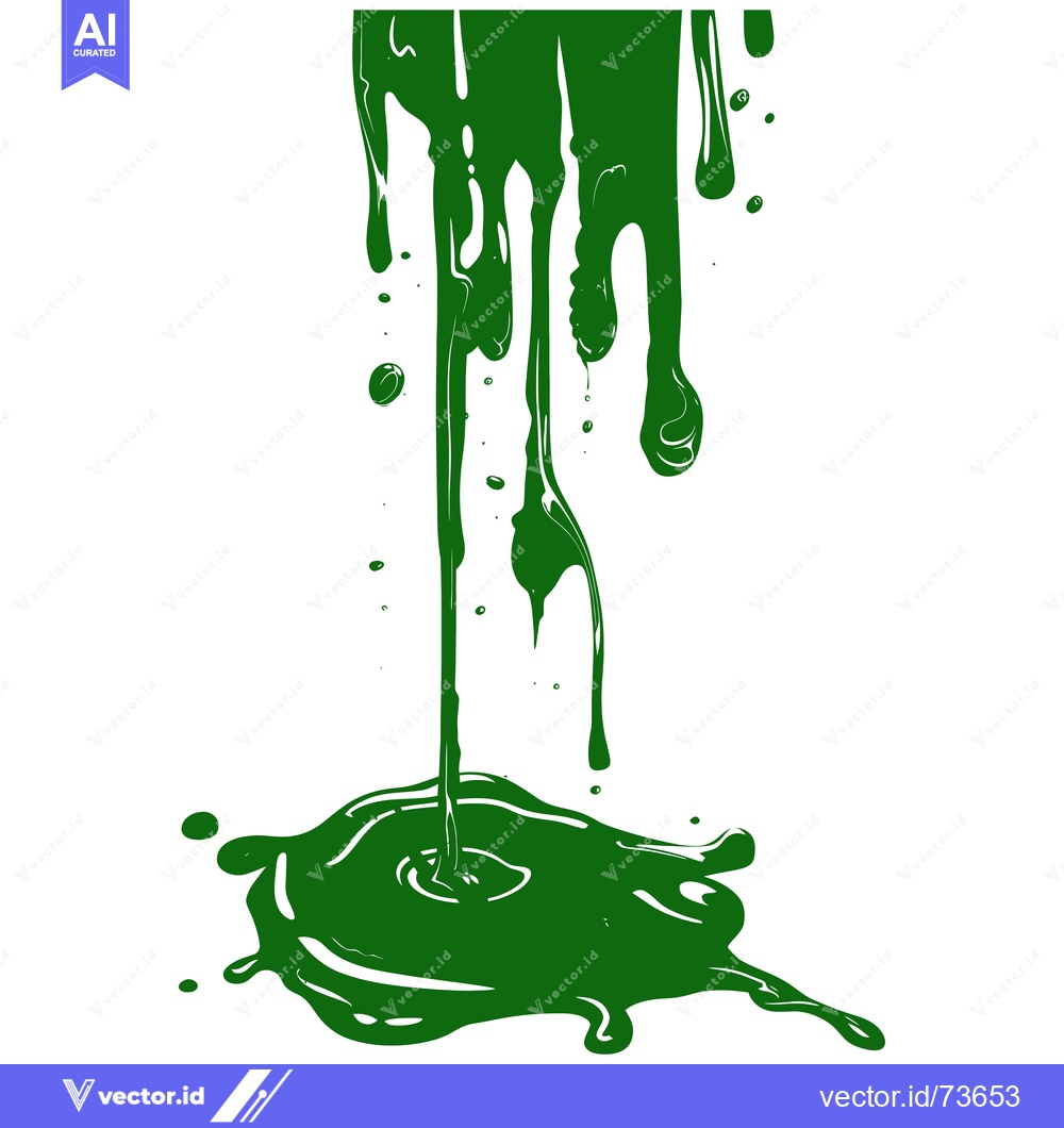 Premium Vector of Green paint dripping and splashing on a white background.