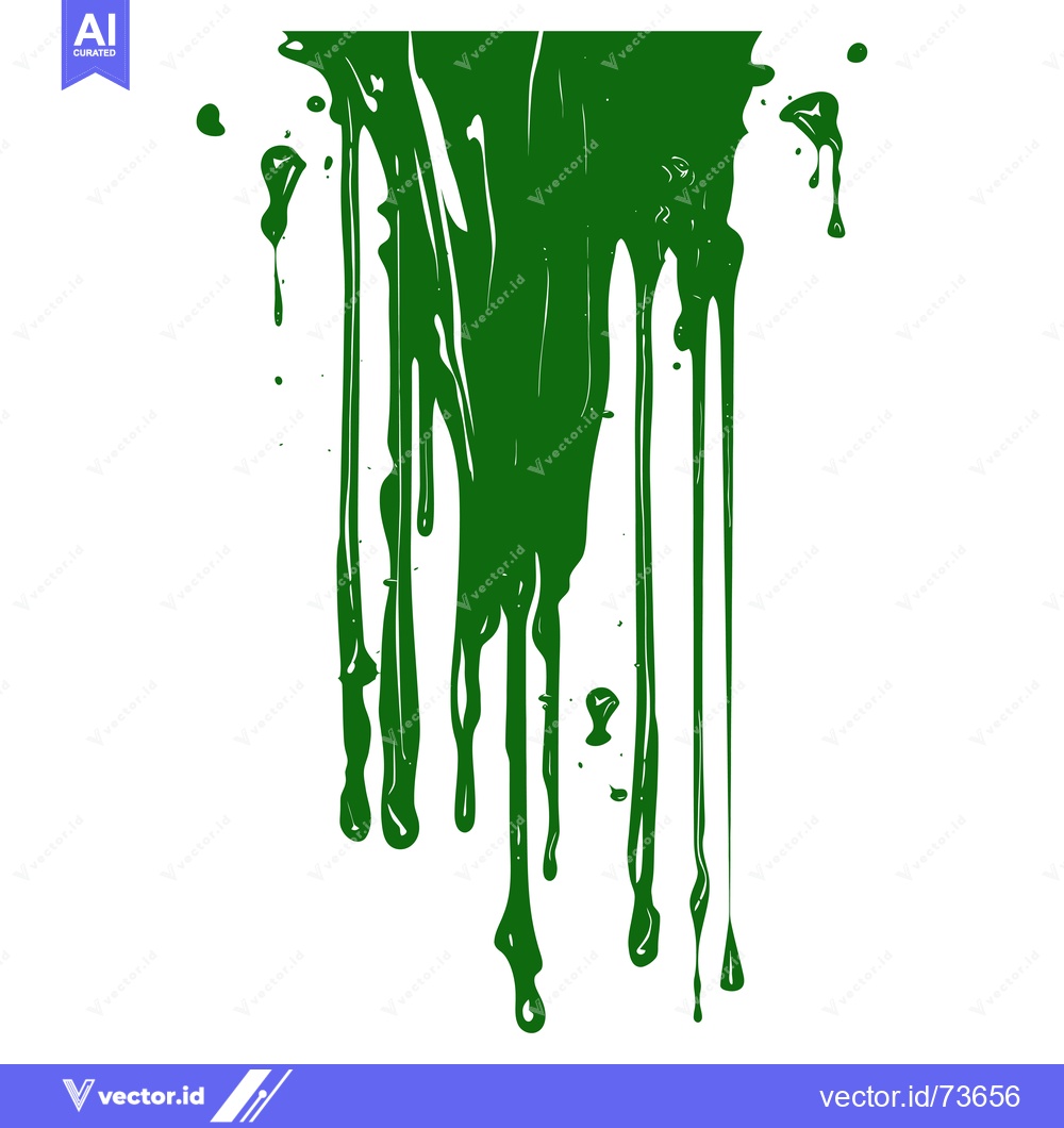 Premium Vector dari Green paint dripping down on a white background.