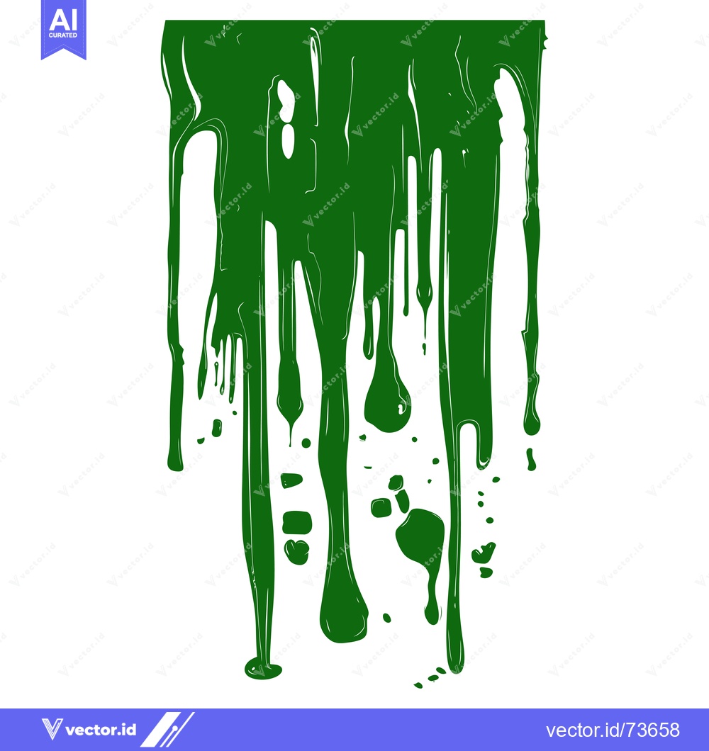 Premium Vector dari Green paint dripping down on a white background.