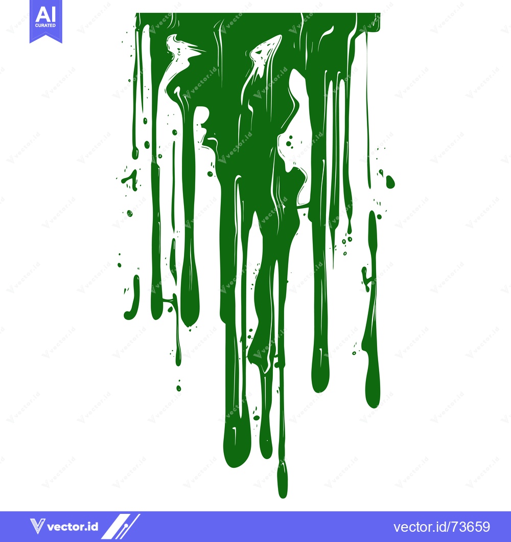 Premium Vector of Green paint dripping down on a white background.