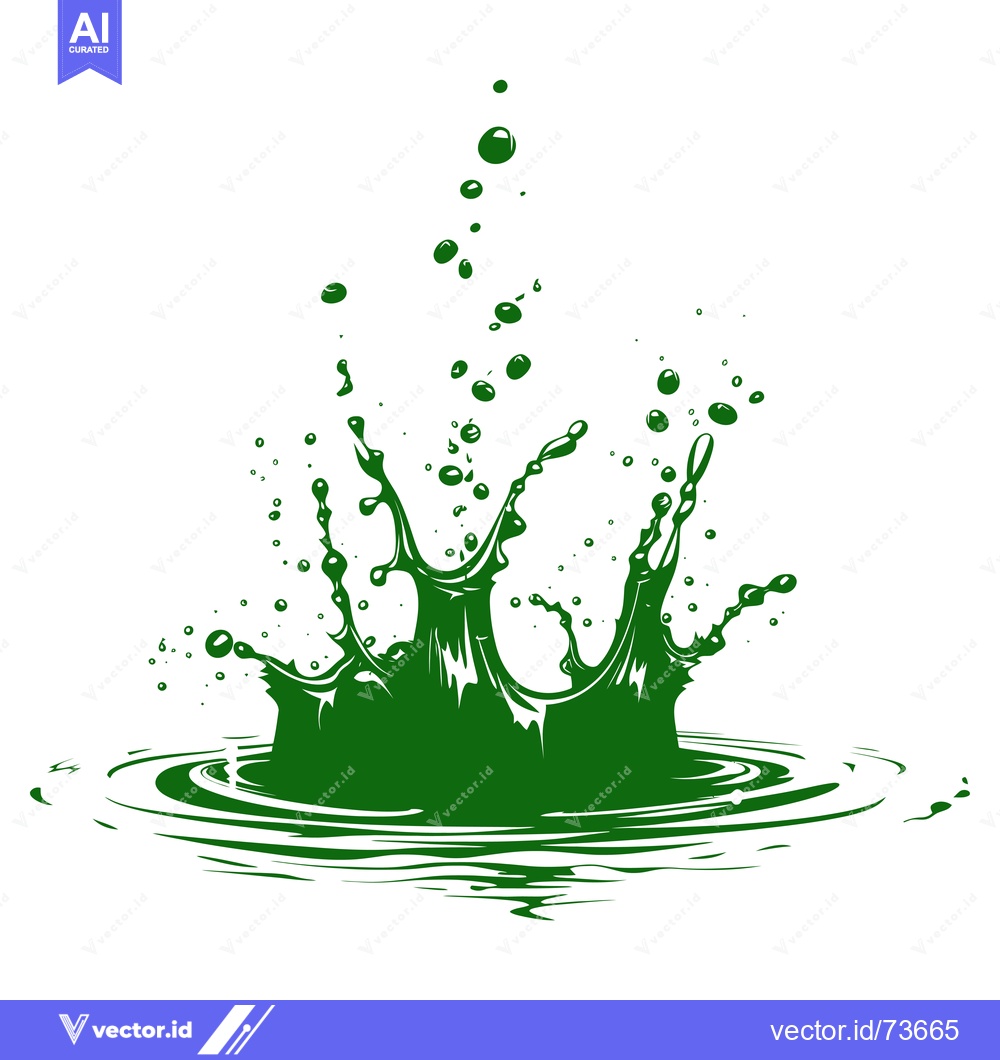 Premium Vector of Green liquid splash crown shape with droplets.