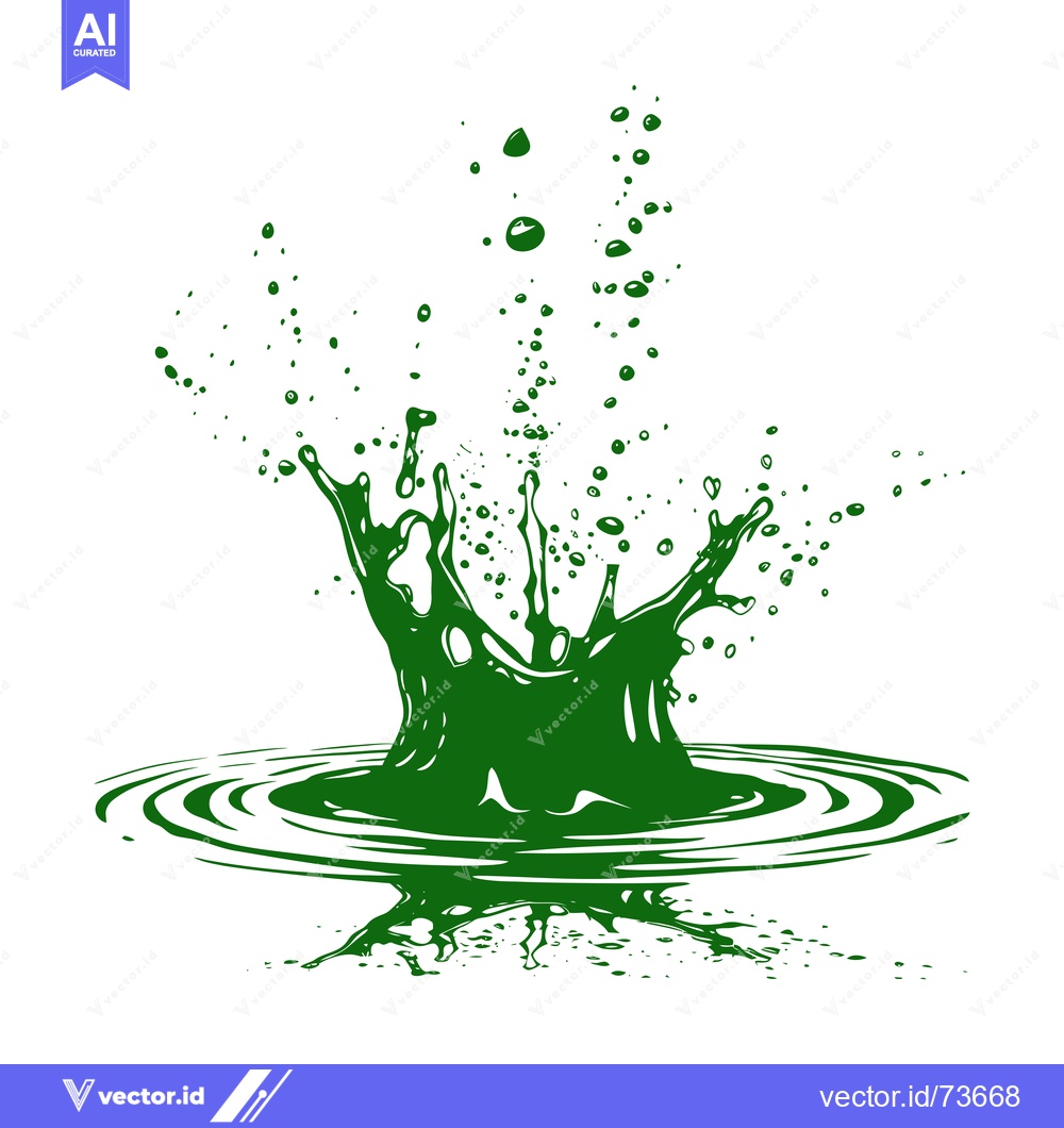 Premium Vector of Vibrant Green Liquid Splash with Ripples and Droplets.
