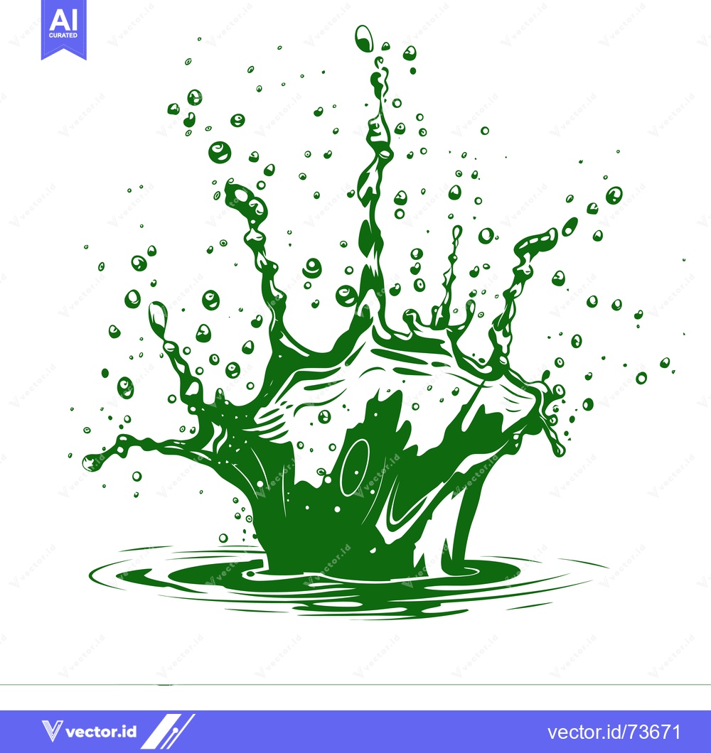 Premium Vector dari Vibrant Green Liquid Splash with Droplets and Ripples.