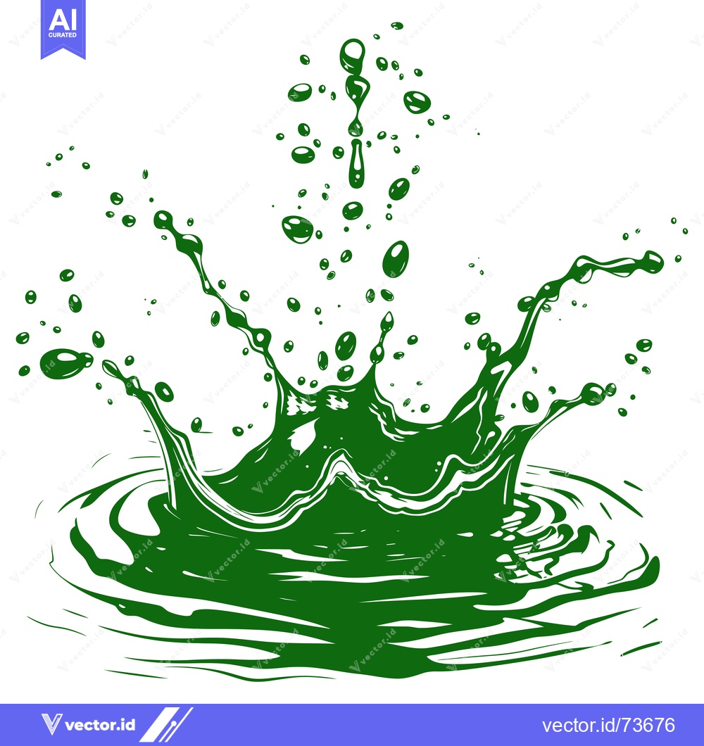 Premium Vector dari Vibrant Green Liquid Splash with Droplets and Ripples.