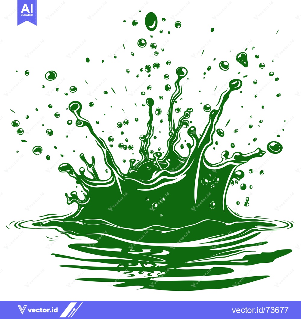 Premium Vector dari Vibrant Green Liquid Splash with Droplets and Ripples.