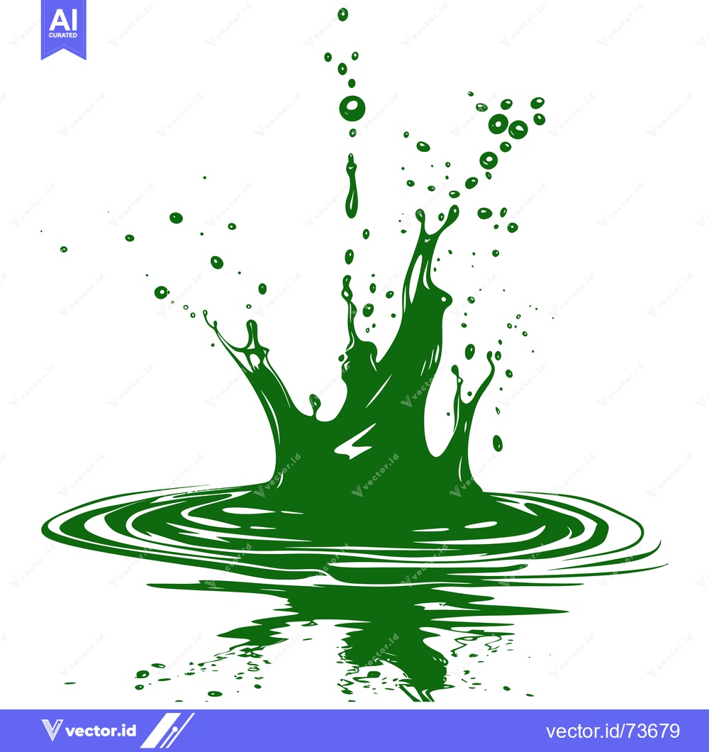Premium Vector of Green Liquid Splash with Ripples and Bubbles.