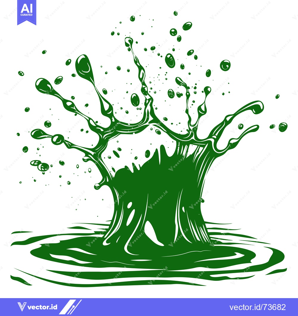 Premium Vector of Green liquid splash explosion with droplets and ripples.