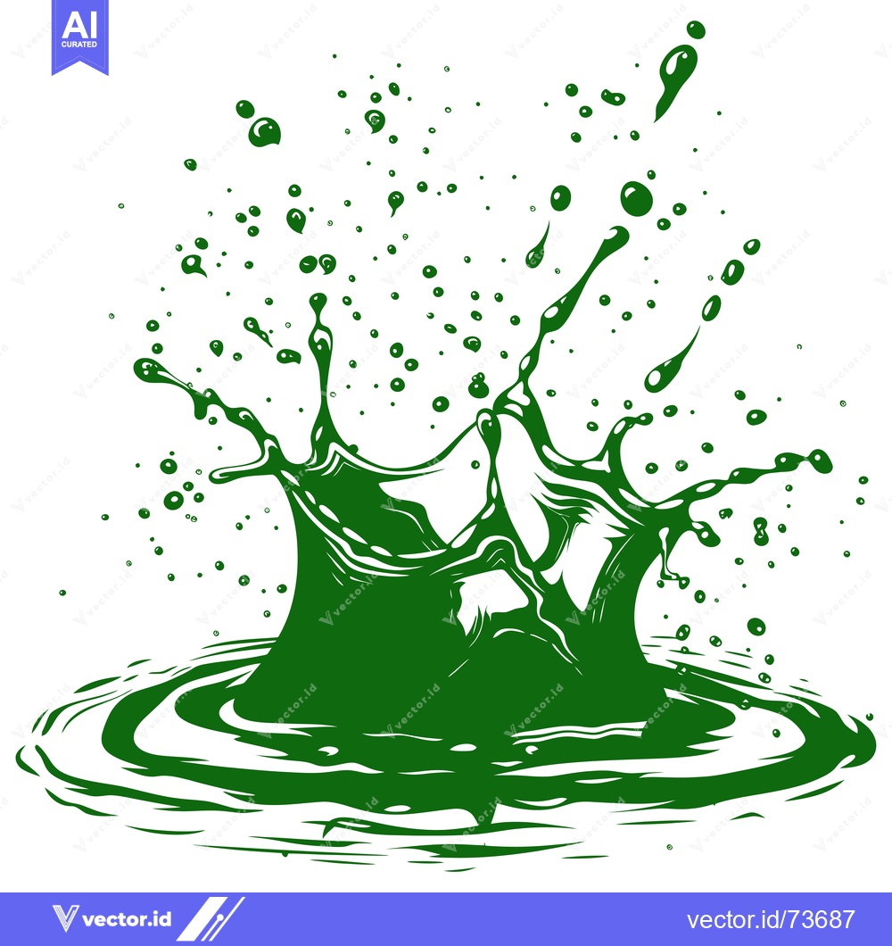 Premium Vector dari Vibrant Green Liquid Splash with Droplets and Ripples.