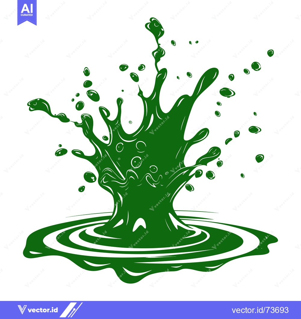 Premium Vector of Green liquid splash with ripples on white background.