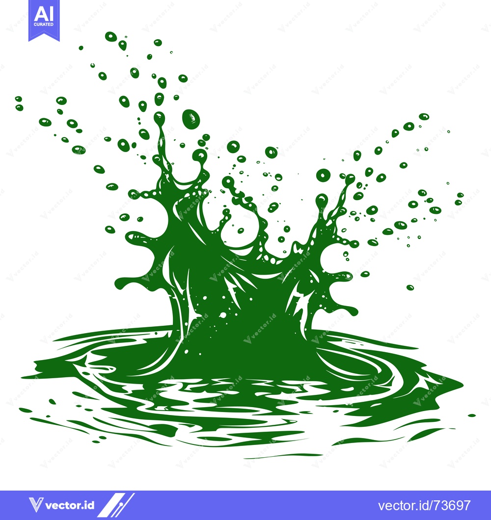 Premium Vector of Green liquid splash with droplets and ripples.