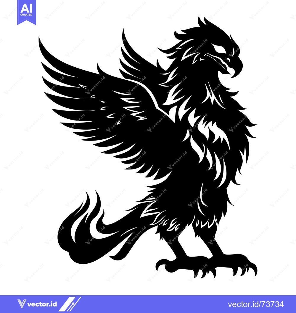 Premium Vector of Black and White Silhouette of a Mythical Bird with Spread Wings