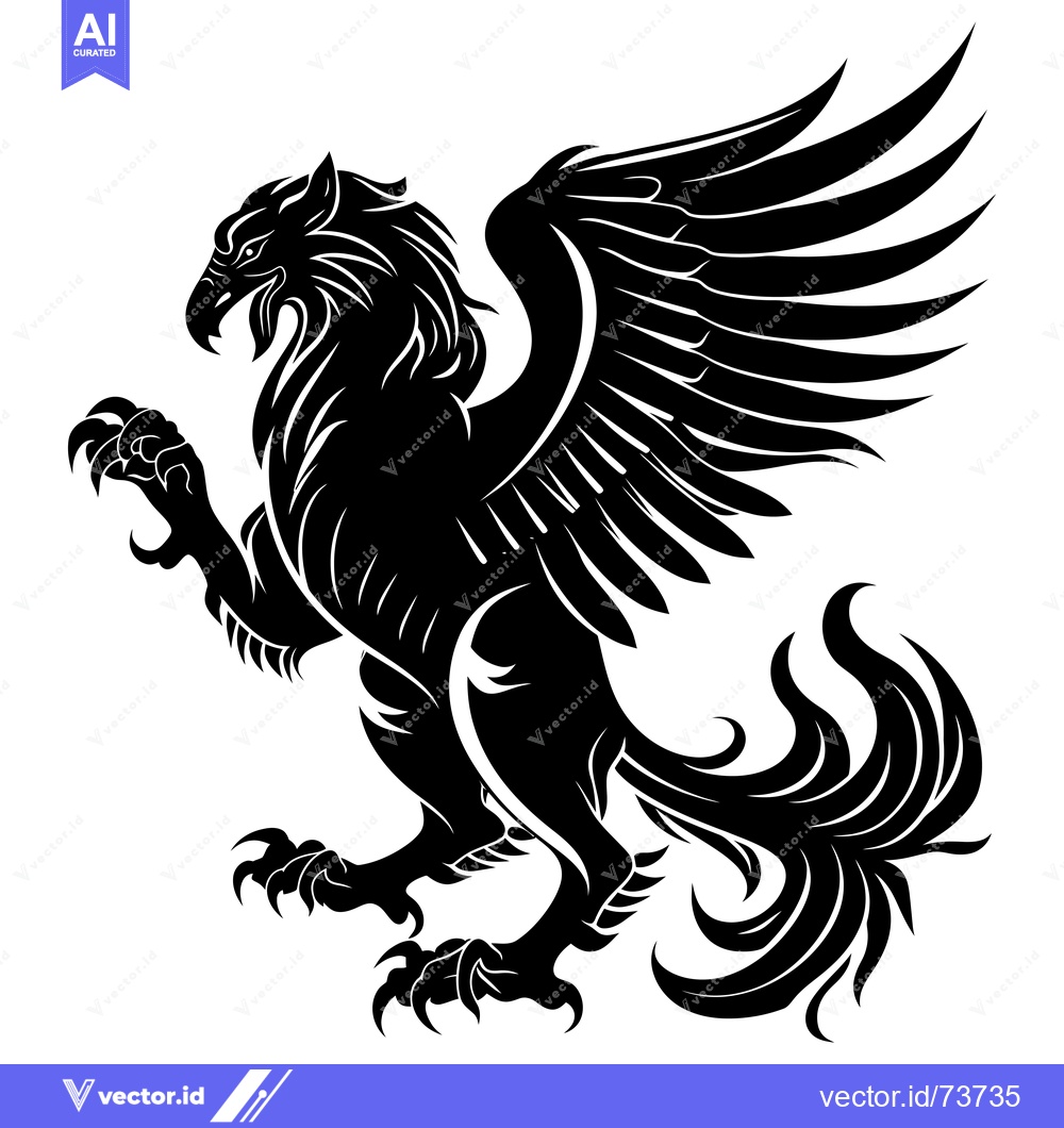 Premium Vector dari Black and White Silhouette of a Winged Lion-Like Creature with Claws