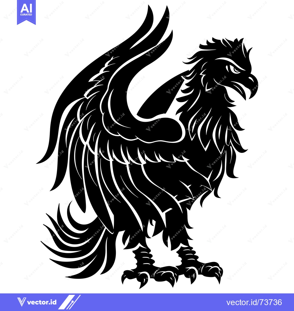 Premium Vector dari A Black and White Stylized Illustration of a Bird of Prey with Spread