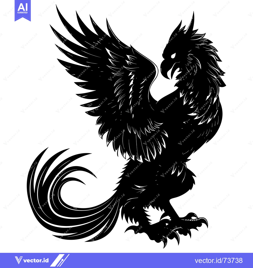 Premium Vector of Black and White Silhouette of a Griffin with Spread Wings