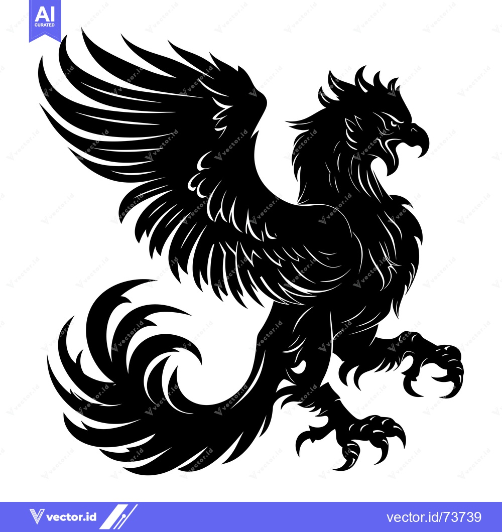 Premium Vector dari A Black and White Illustration of a Mythical Griffin with Wings Spread