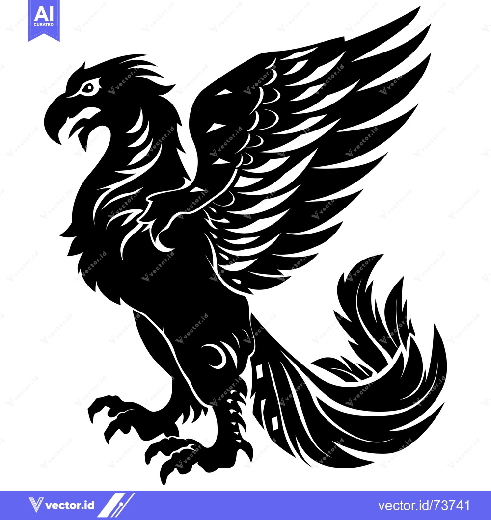 Premium Vector dari Black and White Silhouette of a Stylized Griffin with Wings Spread