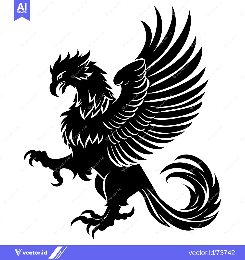 Premium Vector dari A Black and White Stylized Illustration of a Griffin