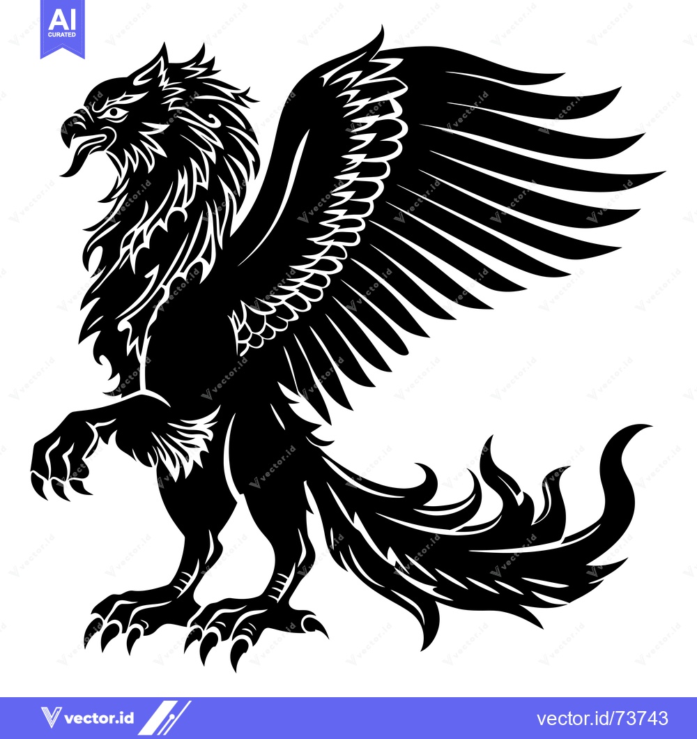 Premium Vector dari A Black and White Illustration of a Griffin with Spread Wings